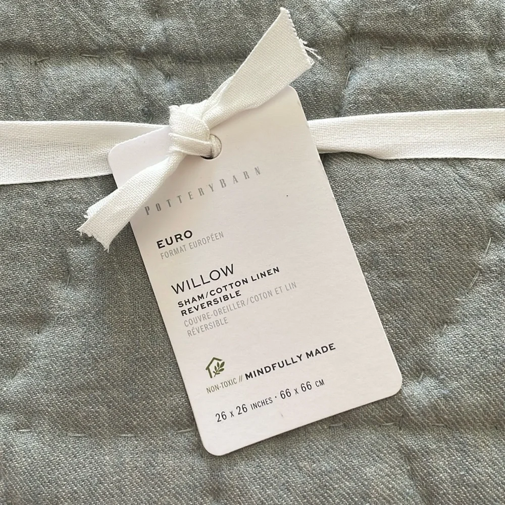 Pottery Barn Euro Willow Sham/Cotton Linen Reversible, NWOT